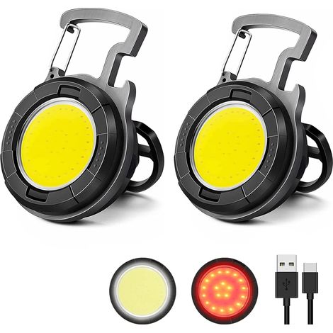 Schlüsselanhänger-taschenlampe – Edc Cob-arbeitsleuchte Mit 1000 Lumen, Flaschenöffner Und Magnetbefestigung, Faltbar Für Radfahren, Angeln Und Wandern – 2er-pack