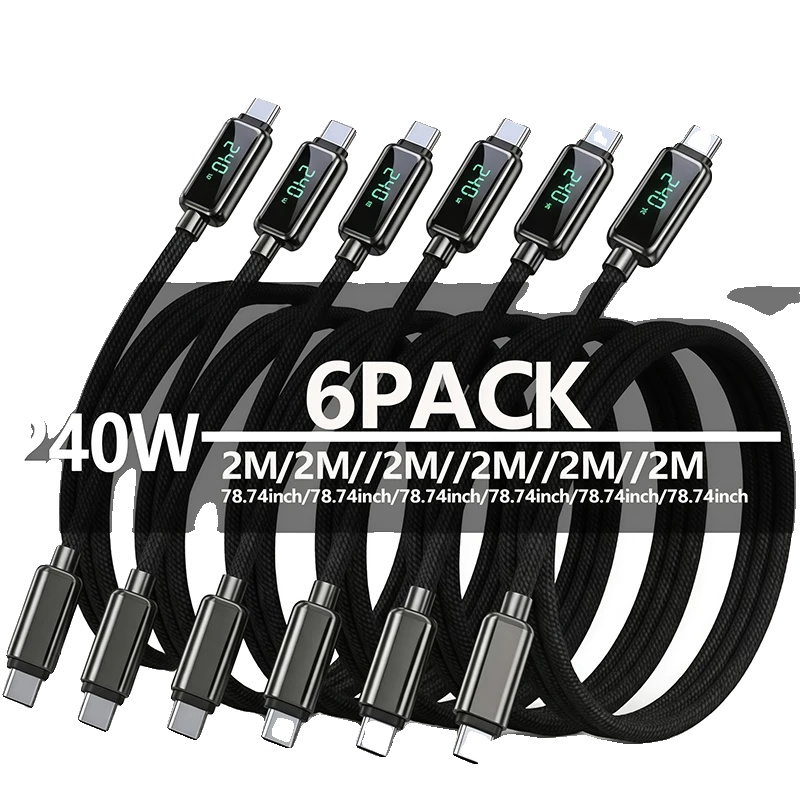 Usb-c Schnelllade-kabel, 240w Ausgang, Hochgeschwindigkeits-datenübertragung, 6pack 2m