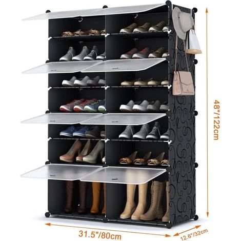 Schuhschrank, 7-stöckiges Schuhregal Für 28 Paar Schuhe Mit Tür, Schuhschrank Für Flur, Wohnzimmer, Schlafzimmer, Schwarz