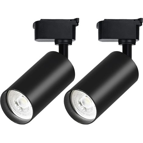 Schwarzer Led-schienenstrahler Mit Zwei 20-w-lampen, Dimmbar (schiene Nicht Im Lieferumfang Enthalten) – Kompatibel Mit H-schienen – Kaltweiß (6000 K) – Deckenstrahler Für Den Innen- Und Gewerbebereic