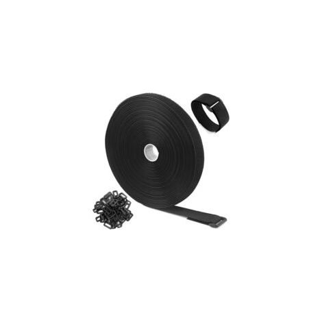 Selbstklebender Nylonverschluss Mit Schlaufe, 2,5 Cm Breit, 10 M Lang, Schwarz, Mit 50 Kunststoffschlaufen