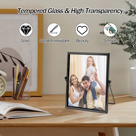 Set Aus 2 Bilderrahmen Im A5-format Auf Ständern, Retro-stil Aus Metall, Schwarzes Glas, Zur Dekoration Von Zuhause Oder Büro Und Zum Gestalten Eigener Trockenblumenbilder.