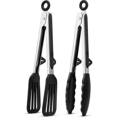 Set Aus 2 Silikon-küchenzangen Für Den Grill, Hergestellt Aus Lebensmittelechtem Edelstahl, Hitzebeständig (250°c) – Ideal Für Salate, Kochen Und Grillen.