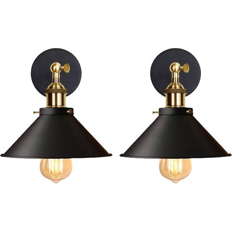 Set Aus 2 Industriellen Wandleuchten, Deckenleuchte Im Edison-stil Aus Metall, Retro-deckenleuchte Mit 180-grad-drehung - 220 Mm, Schwarz (leuchtmittel Nicht Enthalten)