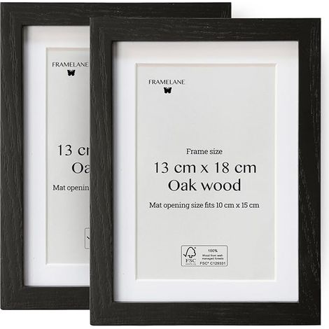 Set Aus 2 Schwarzen Eichenholz-fotorahmen, 13x18 Cm. Eleganter Rahmen Mit Zuglasche Und Metallclips Inklusive.