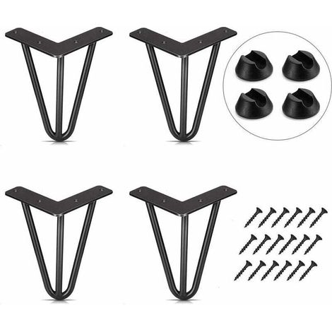 Set Aus 4 Haarnadel-tischbeinen Aus Stahl Mit Kostenlosen Schrauben Und Kappen (15 Cm), Von Debuns