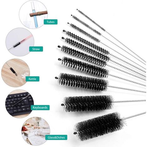 Set Mit 10 Reinigungsbürsten Für Flaschen Und Becher Mit Schmalem Hals, Mit Haken.