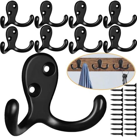 Set Mit 10 Stabilen Wandhaken – Geeignet Zum Aufhängen Von Mänteln, Doppellagigen Bademänteln, Schlüsseln, Handtüchern, Tassen Und Hüten (schwarz)