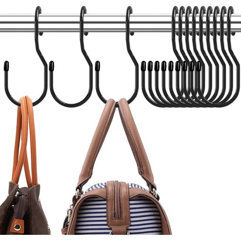 Set Mit 12 Schwarzen Kleiderschrankhaken – Gedrehtes Design – Große Größe (12,7 Cm) – Für Handtaschen, Gürtel, Schals, Hüte, Kleidung Und Küchentöpfe