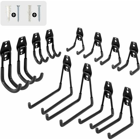 Set Mit 12 Doppelten Aufbewahrungshaken Für Garage, Wand, Haushaltsgeräte, Verschiedene Größen, Robuster Werkzeughalter Aus Eisen, Wandhalterung Für Fahrräder, Leiter, Von Debuns