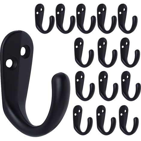 Set Mit 15 Schwarzen Wandhaken Für Kleidung – Einzinkig, 30 Schrauben Inklusive, Für Handtücher, Taschen, Hüte Und Schals