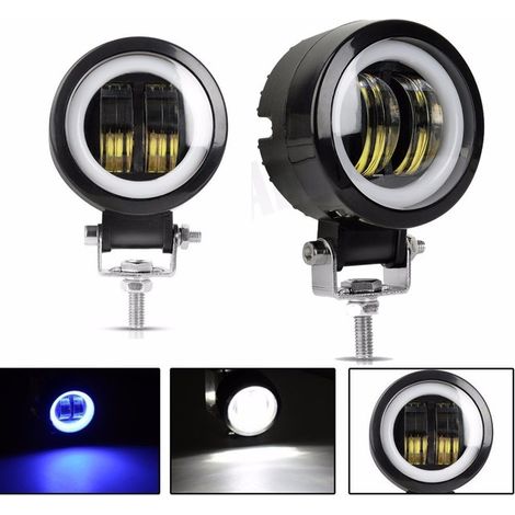 Set Mit 2 Led-scheinwerfern Im „angel Eye“-design (20 W), Geeignet Für Motorräder. Runde Zusatzscheinwerfer Mit Doppellinse Und Fokussiertem Lichtstrahl. Wasserdichte Arbeitsscheinwerfer, Geeignet Für