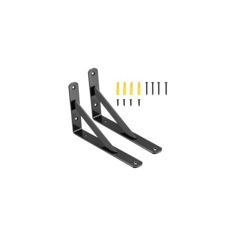Set Mit 2 Dreieckigen Metall-wandhalterungen – Stabile Regalträger – Schwarz – Länge 20 Cm