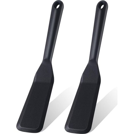 Set Mit 2 Dünnen Silikonspateln – Hitzebeständig – Für Omeletts, Crêpes, Pfannkuchen, Pizza Und Steaks – Schwarz