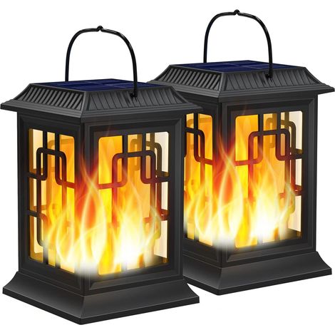 Set Mit 2 Schwarzen Solar-hängelaternen – Wasserdicht – Dekorativ Für Garten, Hof Und Terrasse