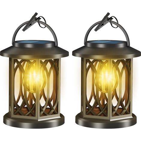 Set Mit 2 Wasserdichten Solar-hängelaternen – Flackernde Flamme – Für Garten- Und Außendekoration