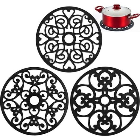 Set Mit 3 Untersetzern/topfuntersetzern — Runde Und Vielseitige Silikonuntersetzer — Blumenförmige Untersetzer Für Töpfe, Flaschen, Tische Und Küchenutensilien — Schwarz