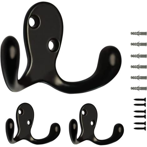 Set Mit 3 Schwarzen Retro-doppelhaken Für Die Wand – Edelstahl, Robust, Zur Wandmontage Für Bad Und Küche