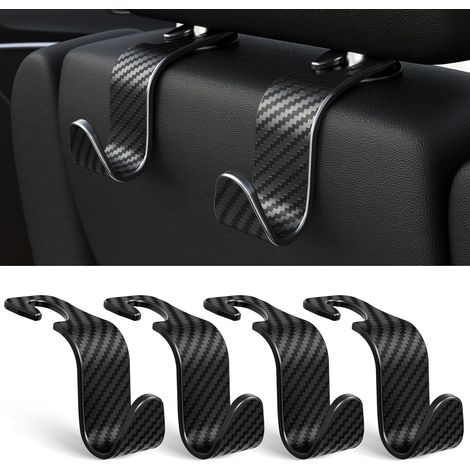 Set Mit 4 Auto-kopfstützenhaken, Aufbewahrungsorganizer Für Taschen, Handtaschen, Einkäufe Und Mäntel – Tragfähigkeit 25 Kg, 360° Drehbar, Schlichtes Design, Schwarz Kariert.