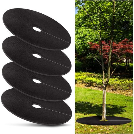 Set Mit 4 Baummulchringen À 82,5 Cm (32,5 Zoll) – Wiederverwendbare Und Biologisch Abbaubare Unkrautbekämpfungsmatte – Zum Schutz Von Landschaftsgestaltung Und Wurzeln