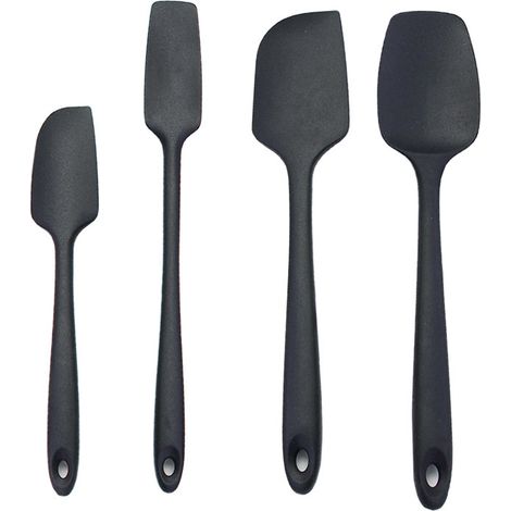 Set Mit 4 Silikonspateln, Nahtloser, Hitzebeständiger Gummilöffelspatel, Antihaftbeschichtetes Rührwerkzeug Zum Backen (schwarzes Set)