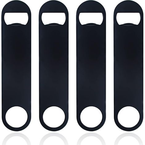 Set Mit 4 Flachen, 18 Cm Langen Flaschenöffnern Aus Schwarzem Edelstahl, In Premium-verpackung, Für Bar Und Küche.