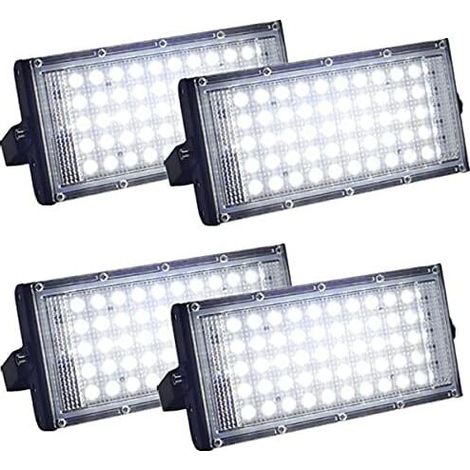 Set Mit 4 Ultrahellen Led-flutlichtstrahlern Für Den Außenbereich – Ip66 Wasserdicht Für Hof, Garage, Sportplatz (50 W)