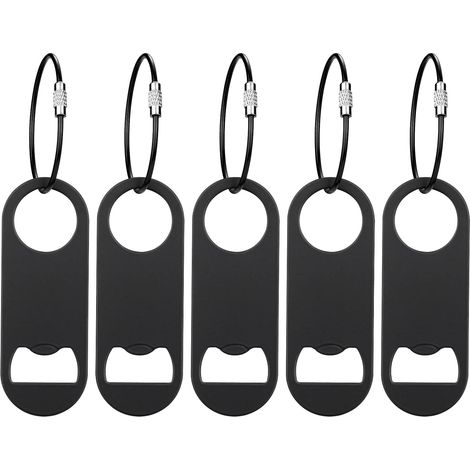 Set Mit 5 Flachen Flaschenöffnern Aus Edelstahl Mit Schlüsselanhänger – Flaschenöffner Im „bar-key“-stil Für Küche, Bar Oder Restaurant – Schwarz