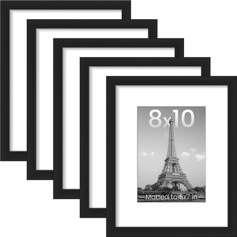 Set Mit 5 Schwarzen Bilderrahmen 8x10 – 5x7 Mit Passepartout / 8x10 Ohne Passepartout – Rahmen Für Die Bilderwand