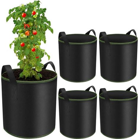 Set Mit 5 X 40-liter-pflanzsäcken, Kartoffelsaatsäcken, Tomatensaatsäcken Mit Griffen, Pflanzsäcken Aus Vliesstoff Für Pflanzen, Blumen Und Erdbeeren