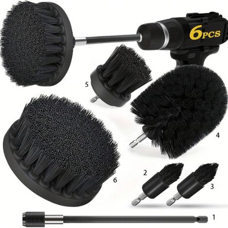 Set Mit 6 Bohrmaschinenbürsten – Elektrischer Reiniger – Verlängerter Aufsatz – Vielseitig Einsetzbar – Für Bad, Küche, Fugen (schwarz)
