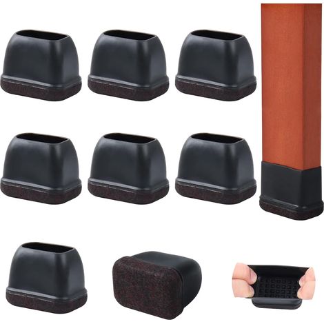 Set Mit 8 Rechteckigen Stuhlbeinschonern - Mit Filz - Kleine Silikonspitzen - Für Holzböden - Schwarz - Für Den Außenbereich Geeignet - Kratzfest - Länge: 3