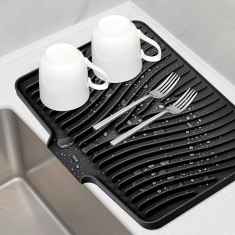 Silikon-abtropfmatte Für Geschirr – Silikon-abtropfmatte Für Arbeitsplatten – Rutschfeste Abtropfmatte Mit Integriertem Abfluss – Strapazierfähige Abtropfmatte Aus Stein