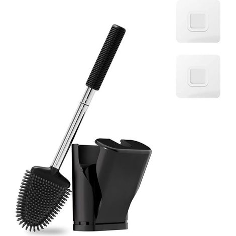 Silikon-toilettenbürste Mit Öffnungs- Und Schließmechanismus – Schwarze Toilettenbürste – Toilettenbürste Und Halterung Mit Wandhalterung Und Turbo-trocknungsfunktion – Innovative Antibakterielle Beha