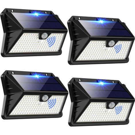 Solar-außenleuchte, 【4er-pack】flutlicht Mit 3 Modi Und Bewegungsmelder, 185 Led-solarstrahler, Ip65 Wasserdicht, Für Garten, Garage, Terrasse [energieklasse A]