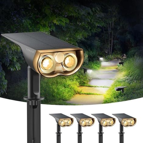 Solar-gartenleuchte Mit Bewegungsmelder, 1000 Lm, Warmweiß & Kaltweiß, 24 Led-solarstrahler Mit 3 Modi, 2-in-1-montage, Ip67 Wasserdicht, 4er-pack