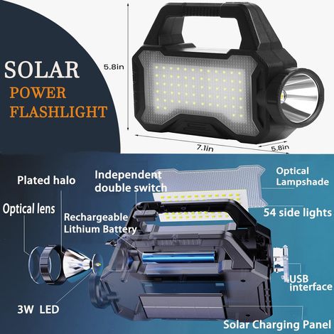 Solar-notfalltaschenlampe, Solar-led-campinglampe, Hochleistungsakku Für Schnelles Aufladen, Multifunktionale Taschenlampe, Ideal Für Stromausfälle, Camping Und Wandern
