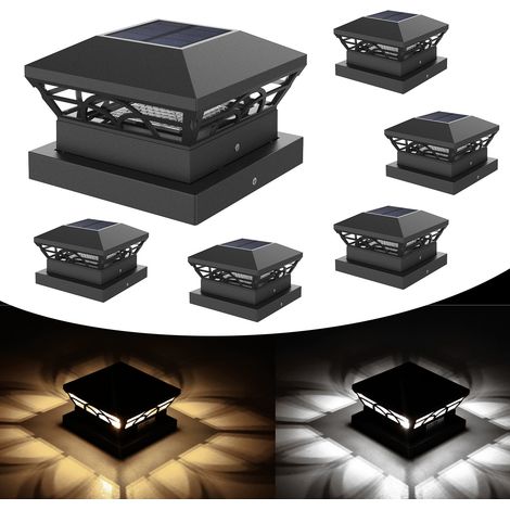 Solar-pfostenleuchten – Wasserdichte, Schwarze Kunststoff-außenbeleuchtung – Warmweiße/kaltweiße Leds – Zaun-/terrassendekoration – Gartenbeleuchtung