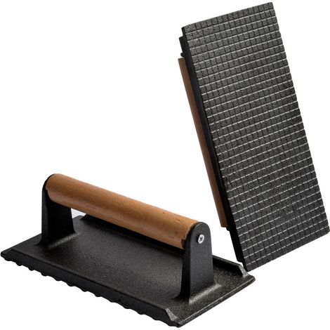 Steakpresse Aus Gusseisen Mit Antihaftbeschichtung, Flache Speckpresse Mit Holzgriff, Grillzubehör Für Grillplatten, Außengrills Und Paninis