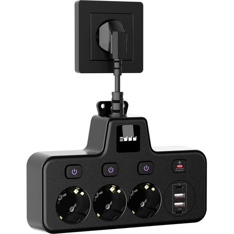 Steckdosenleiste Mit 3 Steckdosen, 2 Usb-a-anschlüssen Und 2 Usb-c-anschlüssen Zum Schnellladen, Touch-nachtlicht (3 Helligkeitsstufen), Einzelschalter, Ideal Für Büro, Zuhause Und Reisen, Schwarz.
