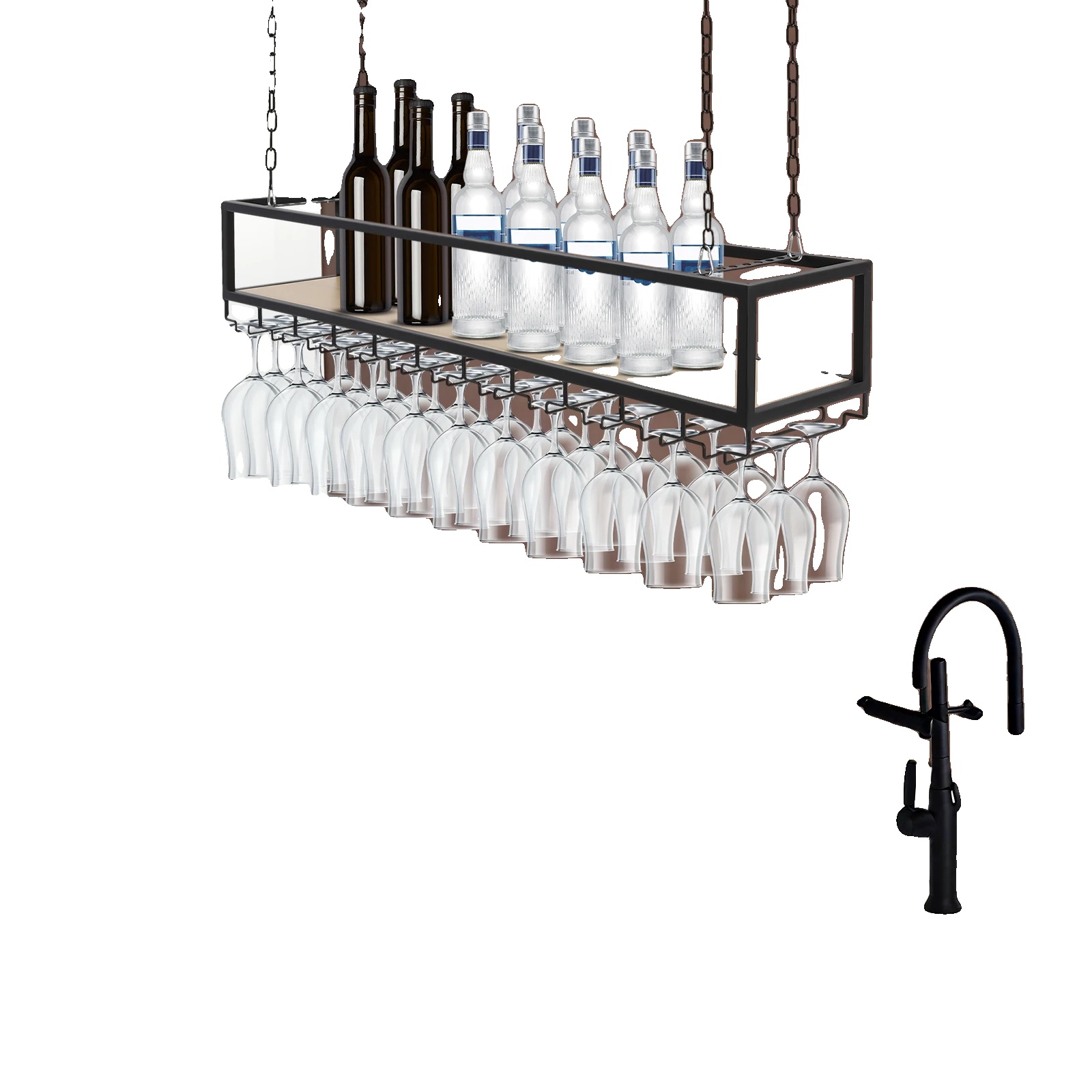 Decken-weinregal, Lackfreies Brett, Eisen, 1102522cm, Tragfähigkeit 75kg, Glashalter Kompatibilität 4-9cm