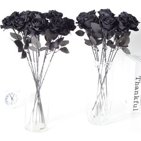 Strauß Aus 12 Künstlichen Seidenrosen, 50 Cm Lange Stiele, Schwarz, Zur Tischdekoration Bei Hauspartys.