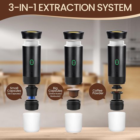 Tragbare Elektrische Espressomaschine, Reisekaffeemaschine, Kompatibel Mit Großen Und Kleinen Kapseln Sowie Gemahlenem Kaffee, Selbstheizend, Ideal Für Reisen, Camping, Büro Oder
