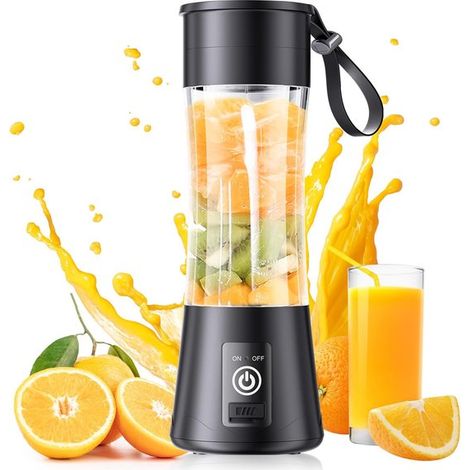 Tragbarer Standmixer – Ideal Für Smoothies Und Milchshakes – Motorisierter Mixbehälter – Mini-entsafter – Mixer Mit Krug – Perfekt Für Picknicks, Sport, Zuhause Und Büro – Schwarz
