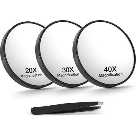 Tragbarer Vergrößerungs-schminkspiegel – 20x/30x/40x Vergrößerung, Mit Saugnapf – 3er-pack, Schwarz