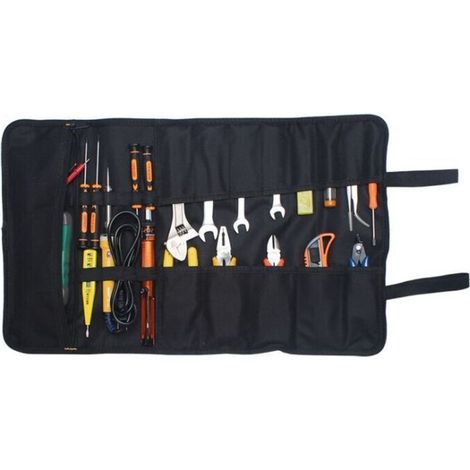 Tragbarer, Leerer Werkzeugkoffer Mit 22 Fächern, Werkzeugtasche, Werkzeugorganizer, Aufrollbare Werkzeugtasche/etui/beutel Aus 600d Oxford-gewebe (werkzeug Nicht Enthalten), Schwarz, Von Debuns