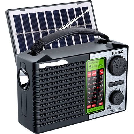Tragbares Am/fm/sw-radio Mit Taschenlampe Und Bluetooth-lautsprecher. Notfallradio Für Camping Und Notfälle.