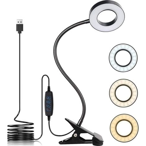 Usb-led-schreibtischlampe Mit Klemme, 3 Beleuchtungsmodi, 10 Helligkeitsstufen, Augenschutz, Ideal Zum Lesen, Lernen, Arbeiten, Für Videokonferenzen Und Als Allgemeinbeleuchtung (schwarz)