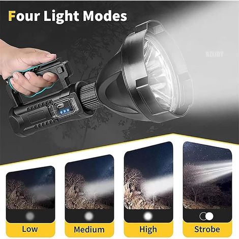 Ultraheller, Wiederaufladbarer Scheinwerfer, Tragbare Taktische Taschenlampe Mit 4 Modi, Leistungsstark, Tragbar Und Wasserdicht, Usb-ausgang, P50 Camping-taschenlampe (31 X 16 Cm).