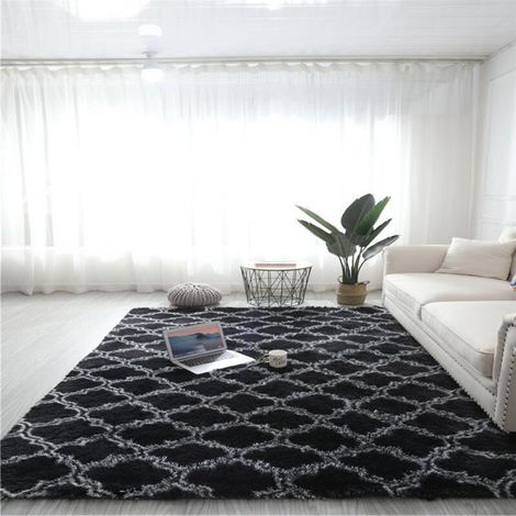 Ultraweicher Wohnzimmerteppich – Ideal Für Schlafzimmer, Kinderzimmer Und Als Dekoration – 160 X 230 Cm – Schwarzes Fenstermuster